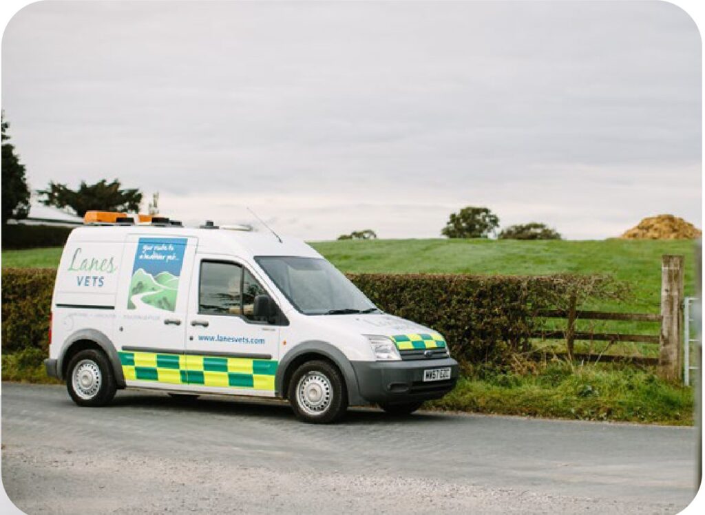 The Lanes Vets pet ambulance in the Lancashire countryside